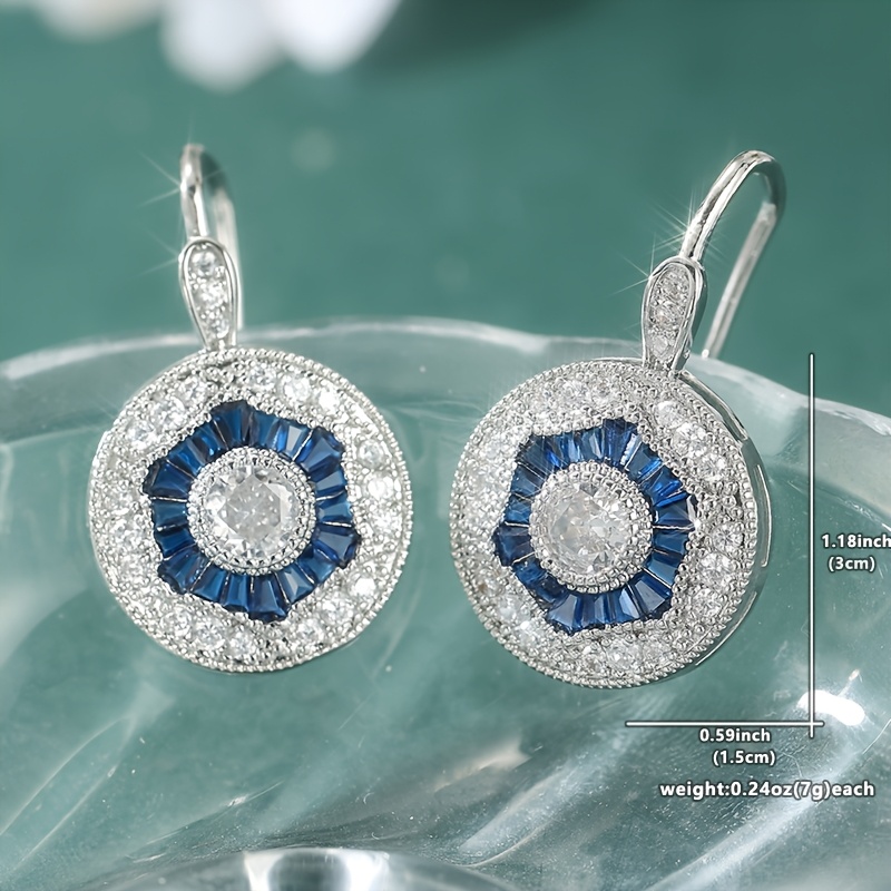 Women's Synthetic White Blue Cubic Zirconia Round Pendant Hook Earrings